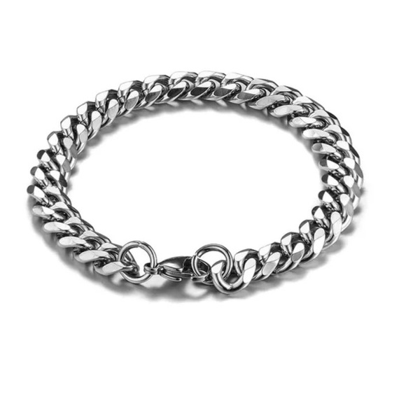 Silver Stainless Steel Miami Cuban Chain Links Bracelet for Men - Picture 3 of 4
